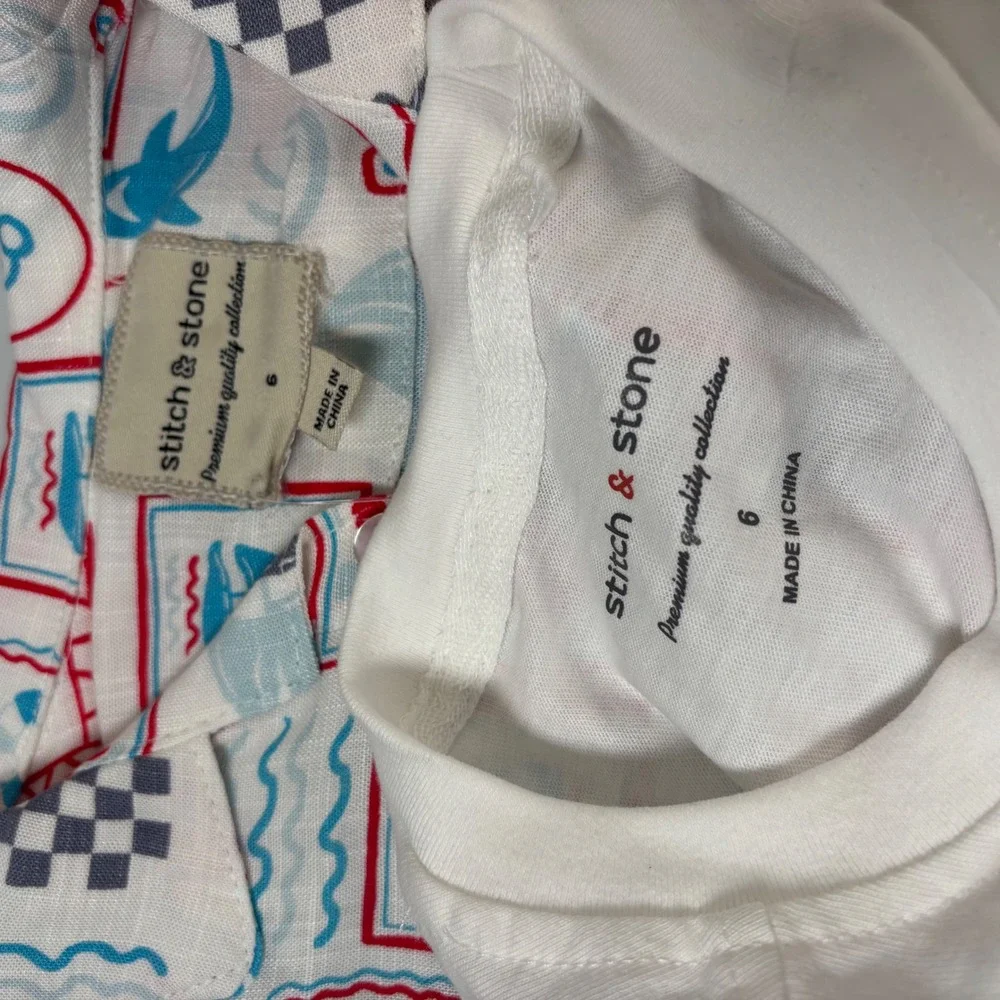 Stitch & Stone Boys Size 6 Blue White 3-Piece Shark Nautical Shirt Tank Set NEW